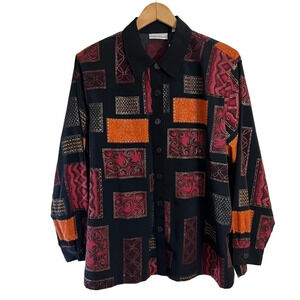 Draper’s & Damon’s Button Up Shirt 1X Multi Patterned Shiny Retro Vintage Formal
